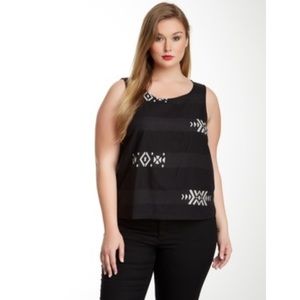 Eileen Fisher Black Aztec Tribal Sleeveless Top
